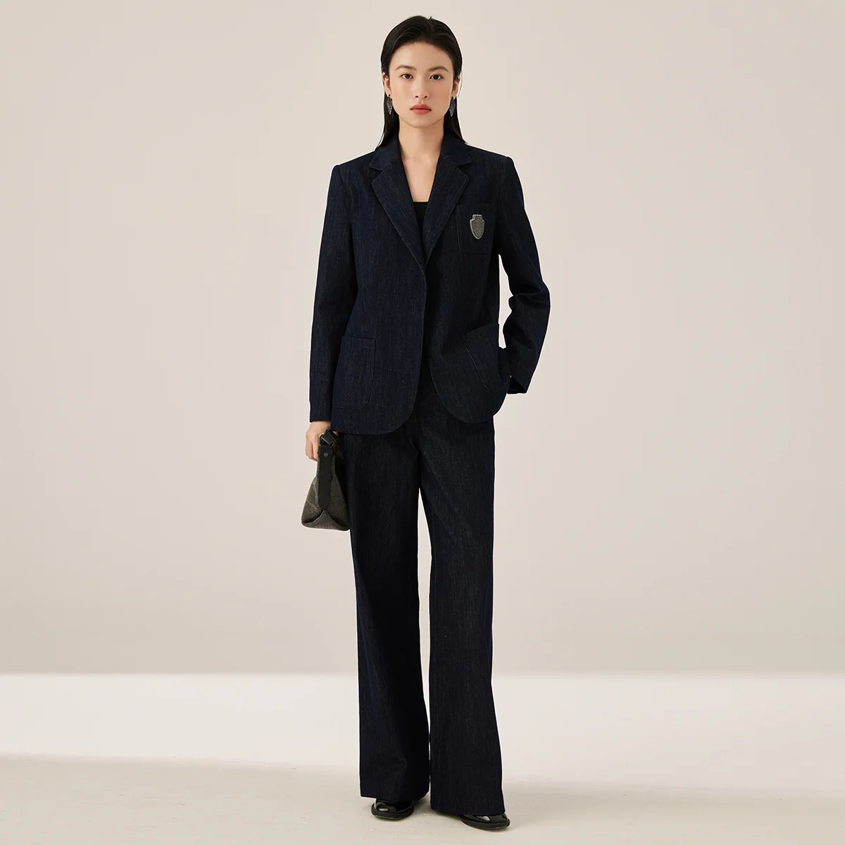 KX7523319 High-Waisted Wide-Leg Cotton Blend Trousers with Pockets Casual Pants for Women