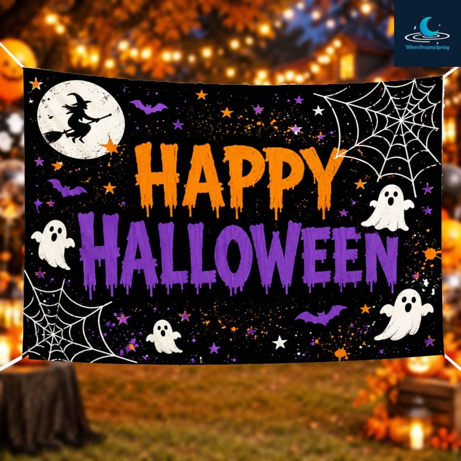 1pc Spooky Halloween Tapestry Banner,Ghost Web Wall Hanging,Witch Moon Decor,Haunted Party Backdrop