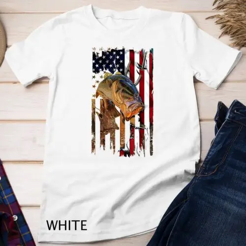 

Vintage FUNNY 4th of JULY FISHING Fish American Flag Unisex T-shirt