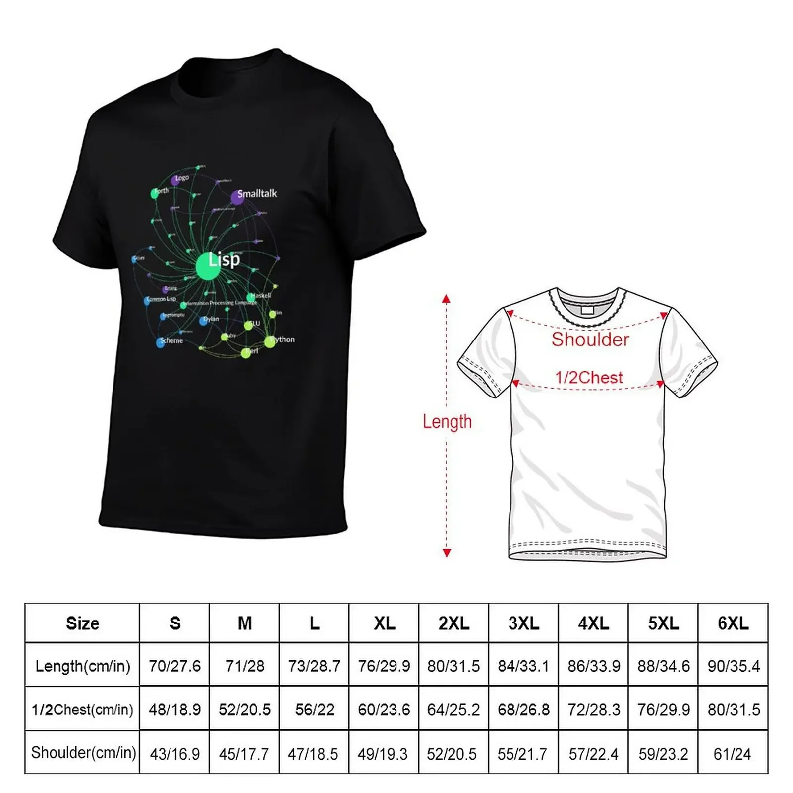 Lisp Programming Language Influence Network Graph T-Shirt street wear t shirt for men