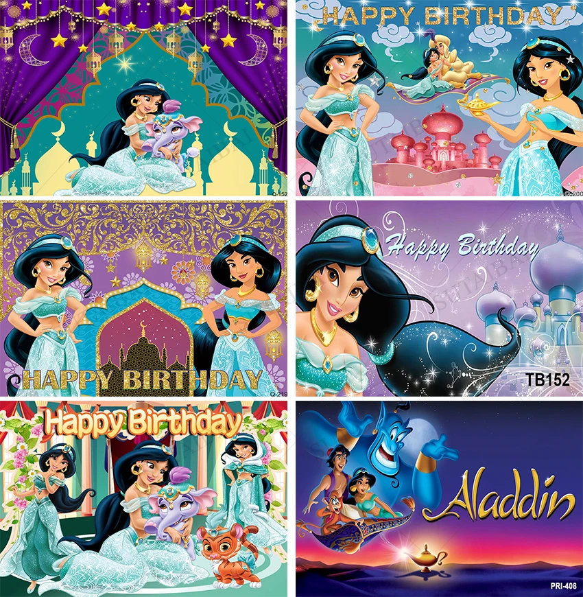 Disney Aladdin Castle Jasmine Princess Backdrop Girls Birthday Party Photo Background Baby Shower Photocall Decoration Banner