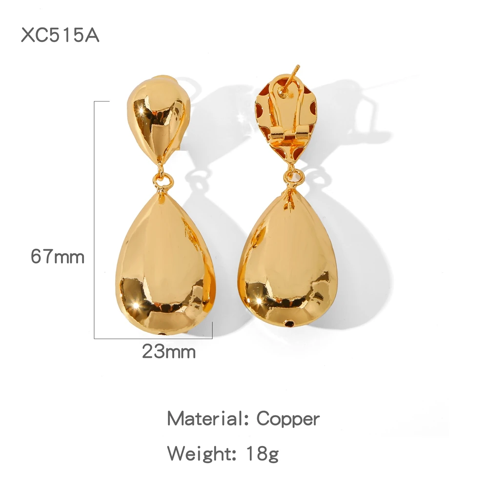 HONGTONG 18K Gold Plated Dome Water Drop Shaped Design Earrings for Women Fashion Luxury Design Jewelry Party Gift 2024