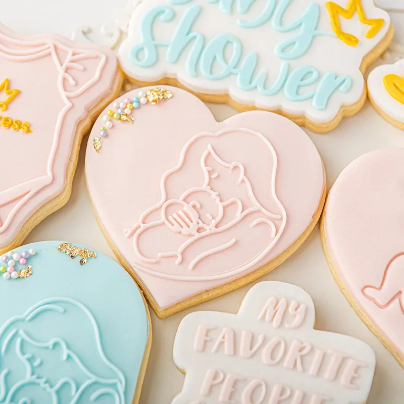 Mommy To Be Baby Shower Acrylic Cookie Cutter Reverse Stamp Embosser Fondant Sugar Craft Mold Pregnant Gift Cake Decoration Tool