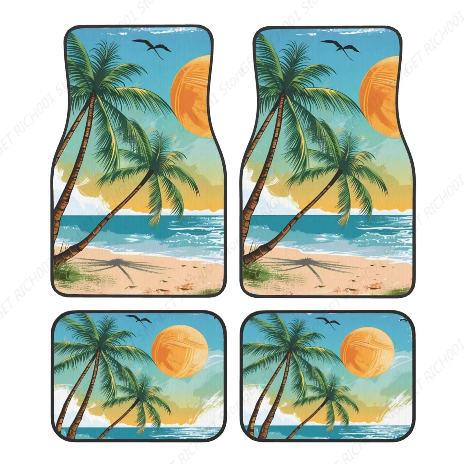 

Пляжные коврики с кокосовыми пальмами для автомобилей, автоаксессуары Передние и задние автомобильные коврики Забавные автомобильные коврики для ног Наборы из 4 предметов