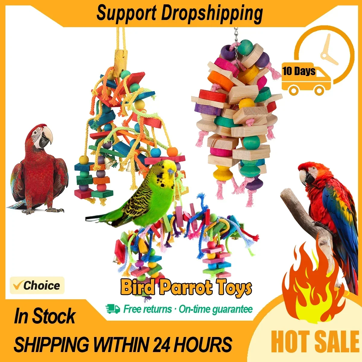 Wooden Cotton Rope Ladder for Parrot, Hanging Bird Toys, Colorful Parrot, Chewing Toy, Hanging Swing, Pet Supplies, Training