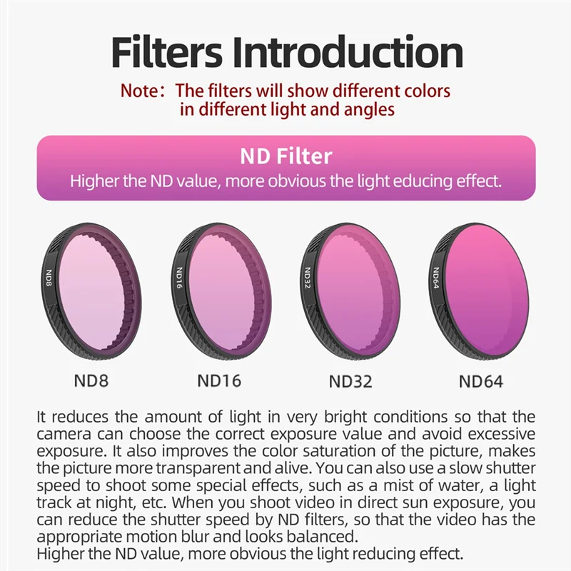 فلتر عدسة ABKR لـ DJI OSMO Action 5 Pro/4/3 مرشحات قابلة للتعديل ND Kit ملحقات كاميرا الحركة