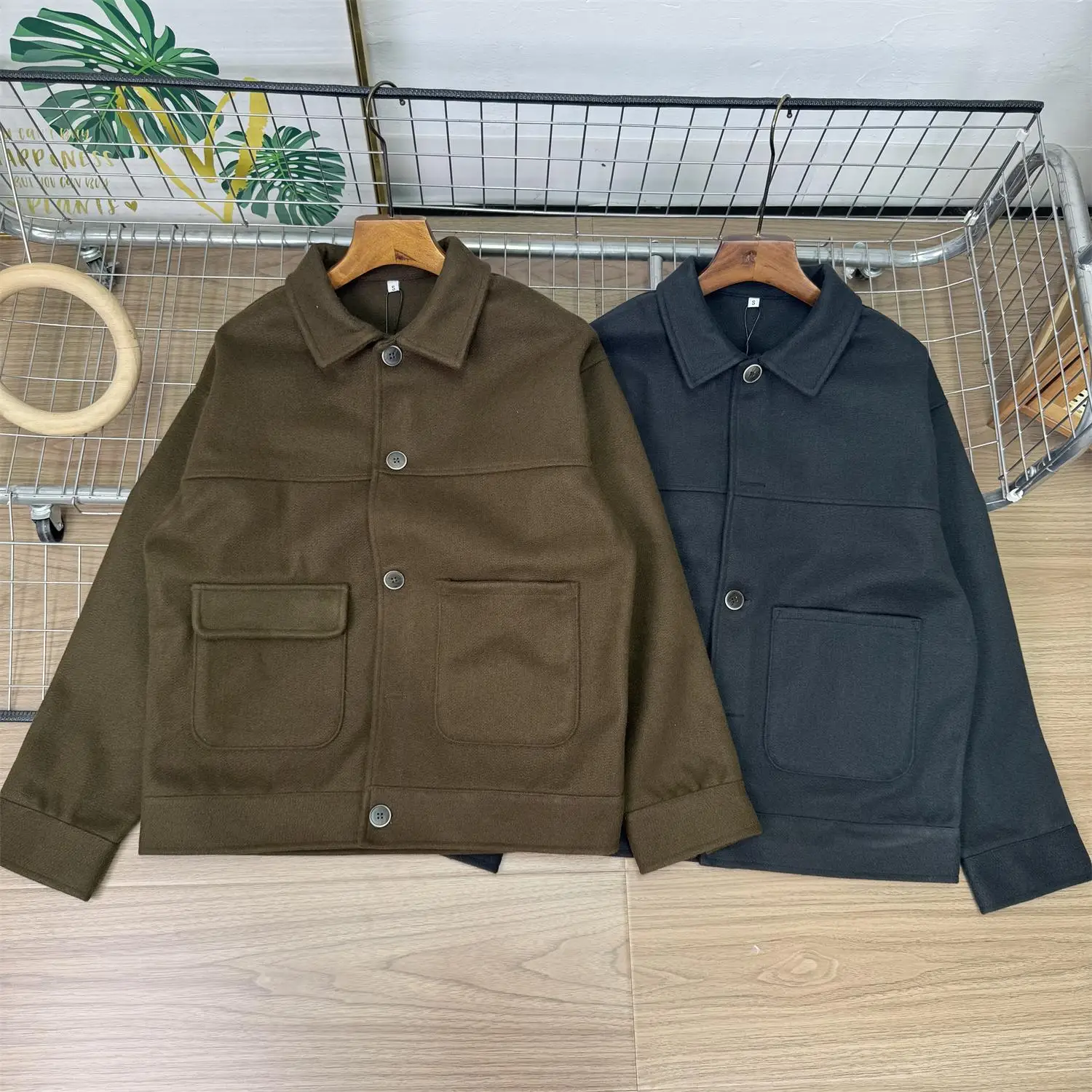

WMXZ Men's Casual Loose Fit Woolen Jacket Autumn Winter New Style Breathable Long Sleeve Button up Collar Versatile Outerwear