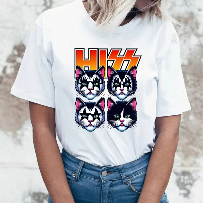 

Cat Hiss Letter Printed Short Sleeved T-shirt for Men and Women Round Neck T-shirt for Summer Fashion Casual Cotton T-shirt Top