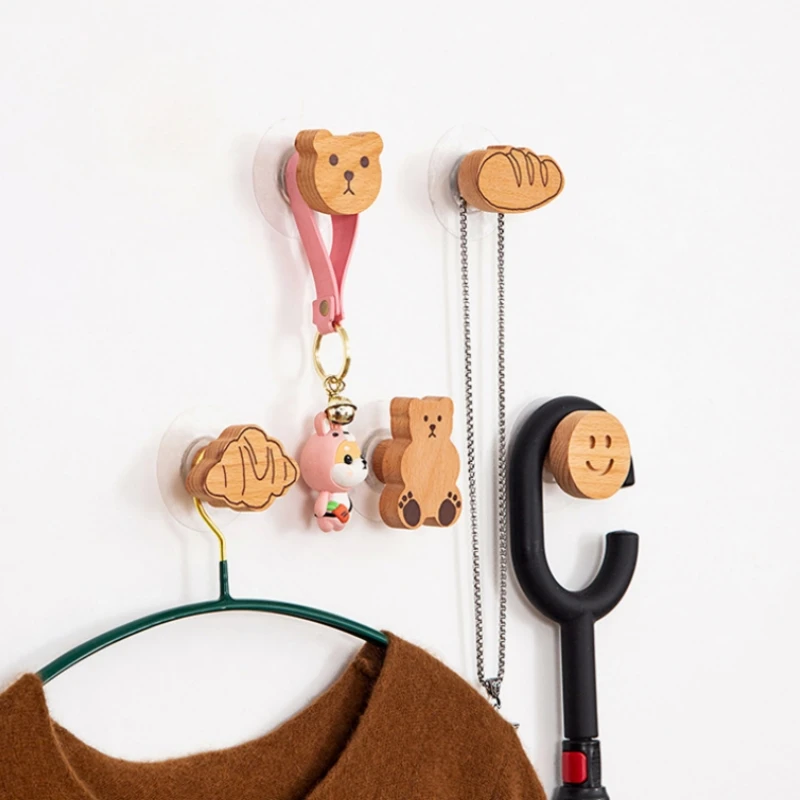 Cartoon Wooden Hooks Cute Room Decor Animal Hook Wall Keychain Coat Hook Home Handles Solid Wood Hook Hanger Kitchen Accessories