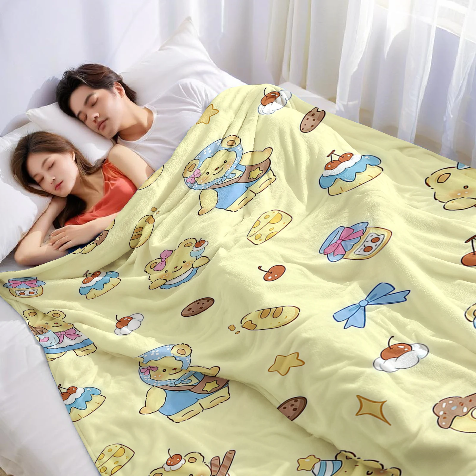 Butter Bear Dessert Cartoon Anime Print Flannel Blanket Soft Warm Throw for Kids Bedroom Sofa Bed Christmas Office Car