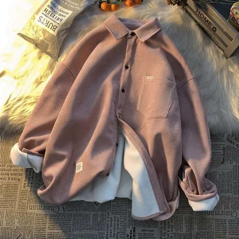 قميص نسائي قصير سميك مبطن بالصوف لخريف وشتاء نمط جديد بالإضافة إلى حجم تصميم فضفاض ملابس خارجية دافئة