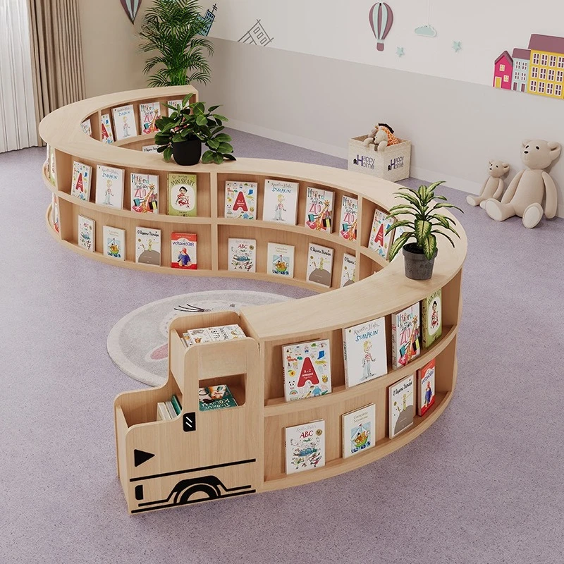 Kindergarten picture book rack, children's institution train double-sided bookshelf, ring bookcase