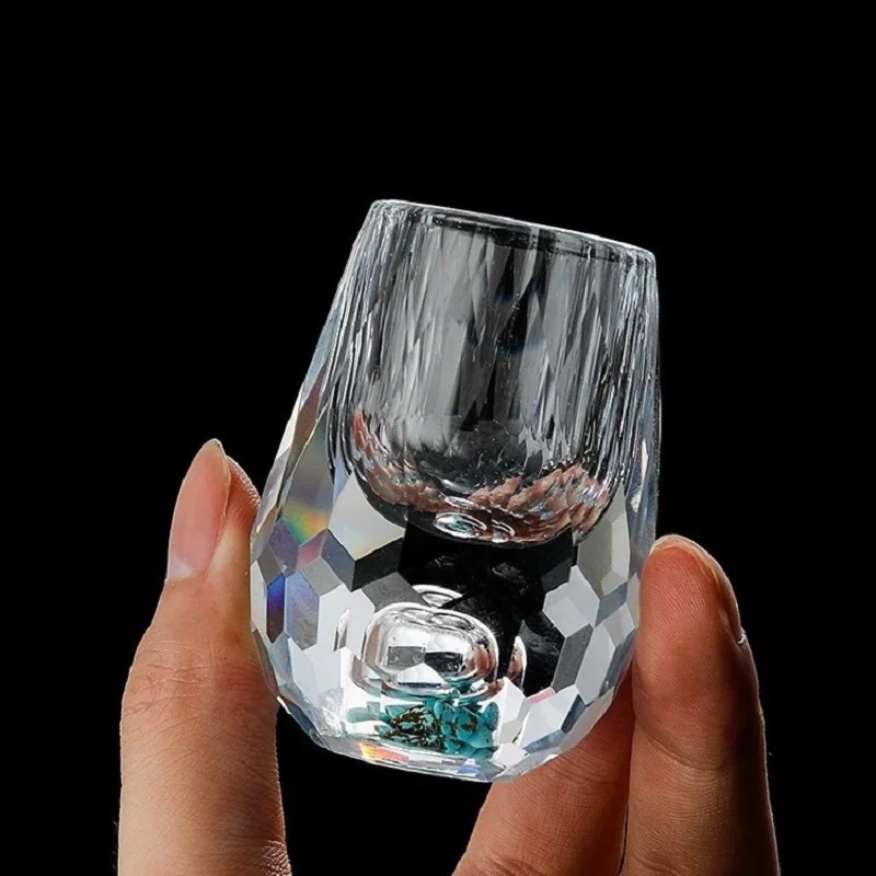 15ml Luxury Crystal Glass Vodka Sake Shochu Liqueur Double Bottom Gold Foil Glass Tea Cup High-end Gift Hard Liquor Cocktail kit