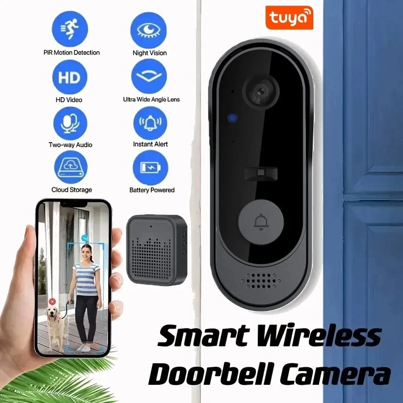 Timbre inalámbrico WIFI a prueba de agua, videoportero HD, timbre de puerta con cámara, Tuya, hogar inteligente para protección de seguridad, visión