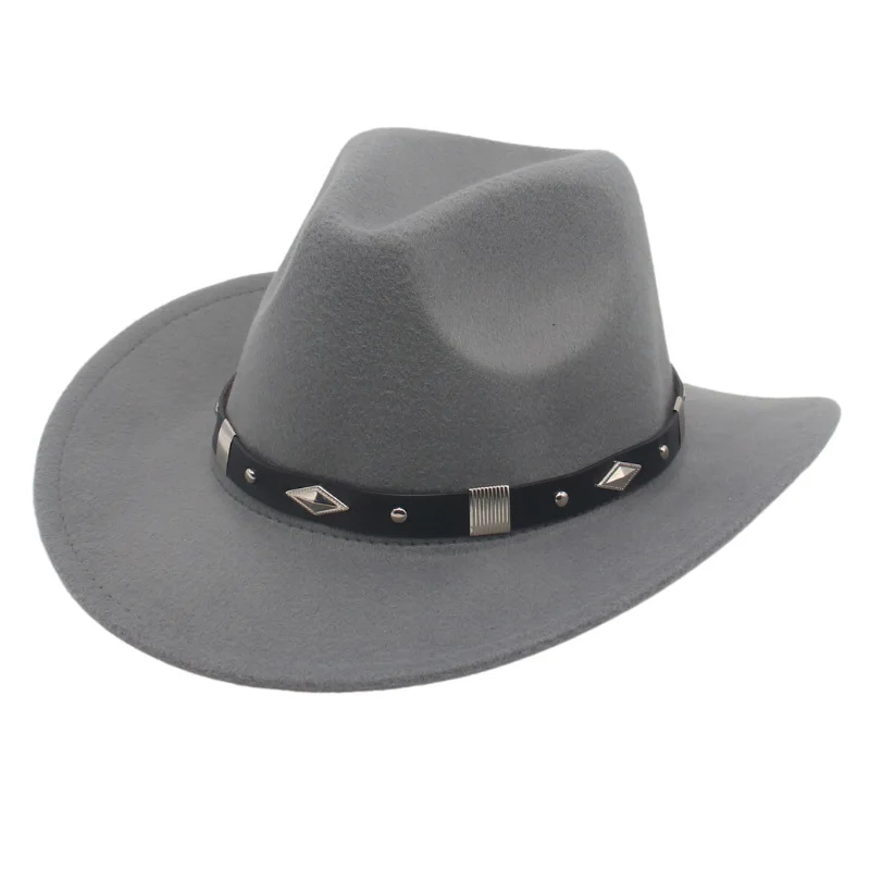 Vintage Western Curved Brim Cowboy Hat with Metal Decor – Autumn Winter Felt Fedora for Men and Women For Party & Performance