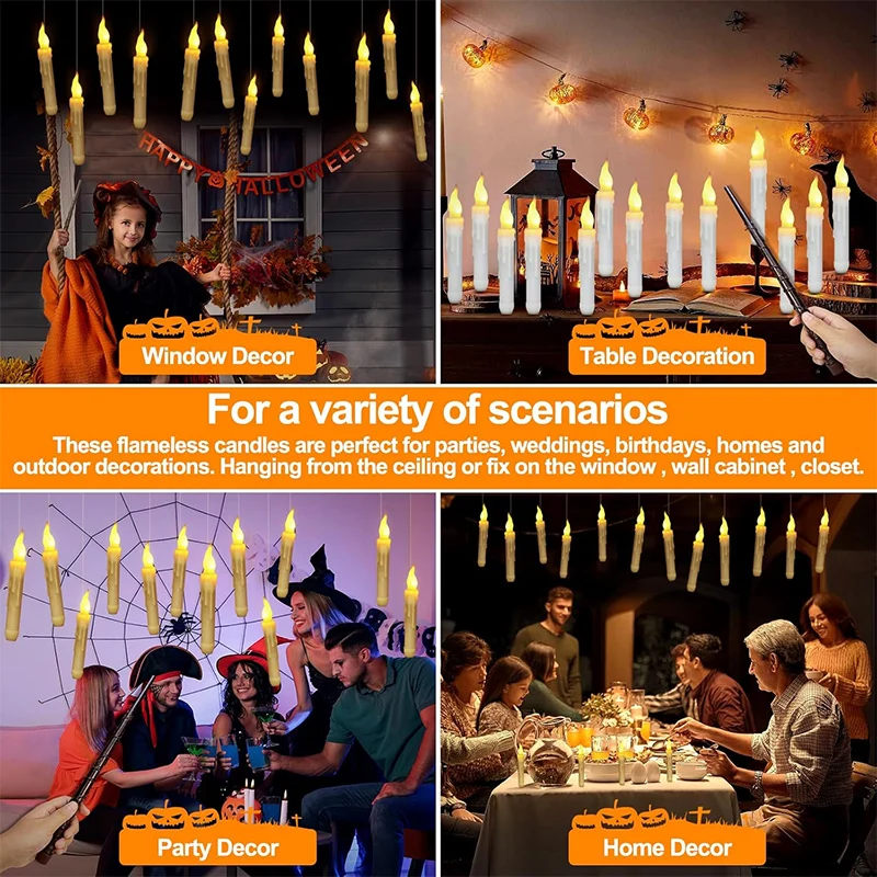 8-16pcs Floating LED Candles with Magic Wand Remote Flameless Flickering Warm Light Battery Operated Candle Birthday Halloween