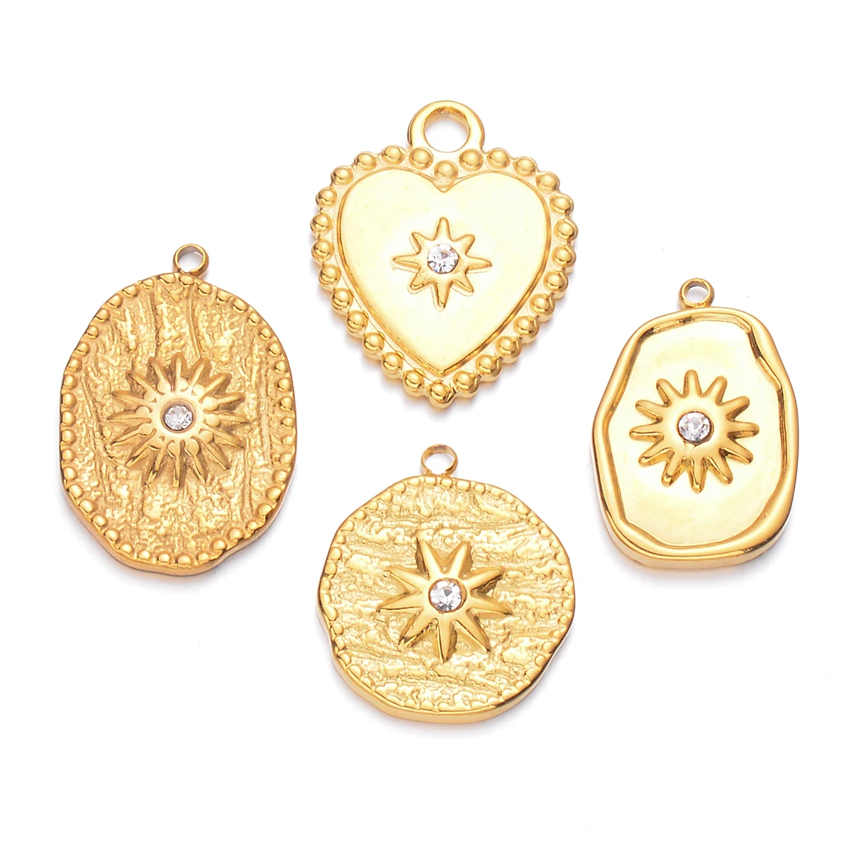 6pcs Stainless Steel Sun Pendants for Earrings Plated Gold Rhinestone Heart Charms DIY Jewelry Necklace Findings Wholesale