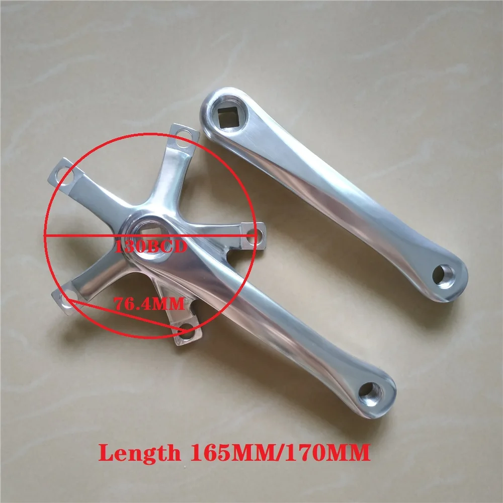 Silvery Road Bike Crankset Aluminum Alloy Fixed Gear Bicycle Parts BMX Folding 130BCD Crank Length 165mm 170 mm