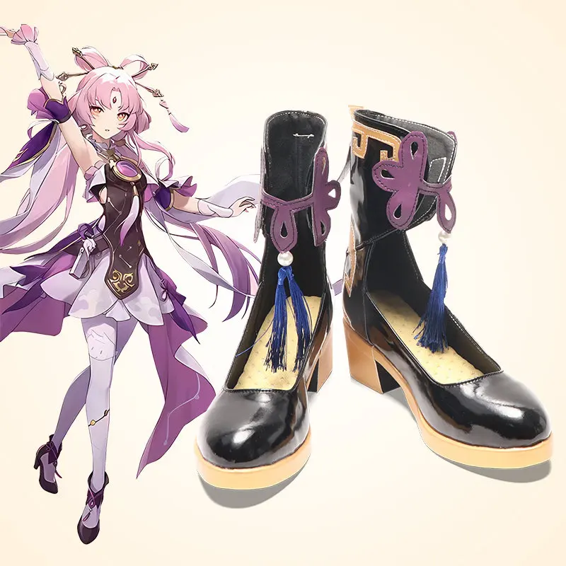 chaussures-de-cosplay-anime-honkai-star-rail-fu-xuan-bottes-courtes-noires-en-cuir-pu-pour-carnaval-d'halloween