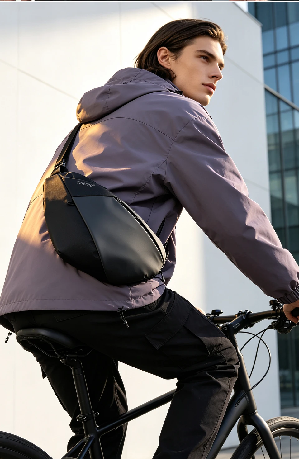 Tigernu Herren-Schultertasche, wasserabweisend, für den täglichen Gebrauch, Umhängetasche mit Magnetverschluss, unregelmäßig geformte Schultertasche. – Detail 12