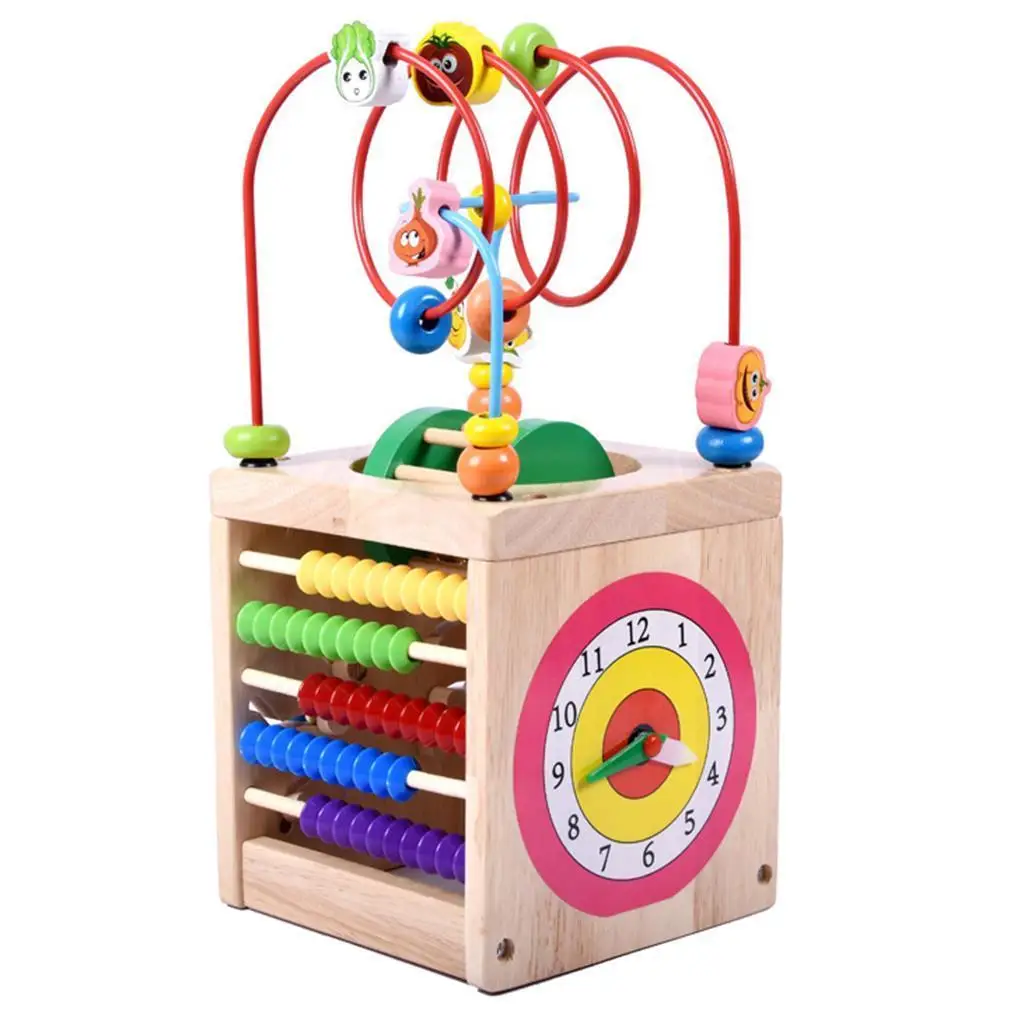 Attività in legno: conteggio, ingranaggi, abbaco, labirinto di perline, colck del tempo
