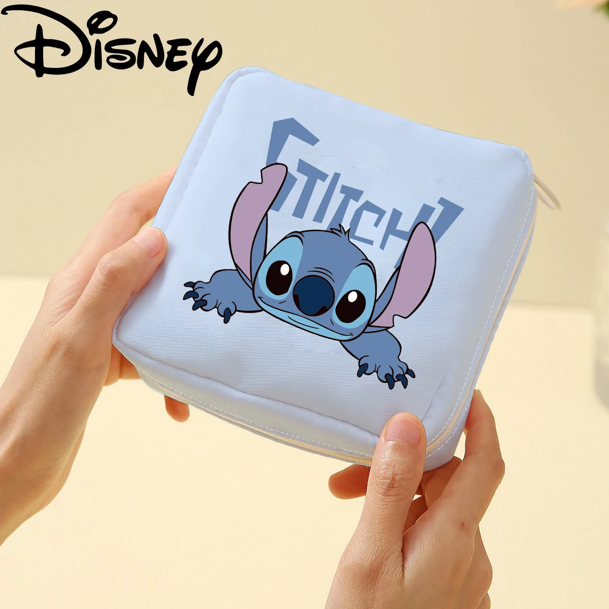 Cartoon Disney Stitch Sanitary Napkin Storage Bag Cute Mickey Mouse Strawberry Bear Print Mini Coin Purse Women's Cosmetic Bag