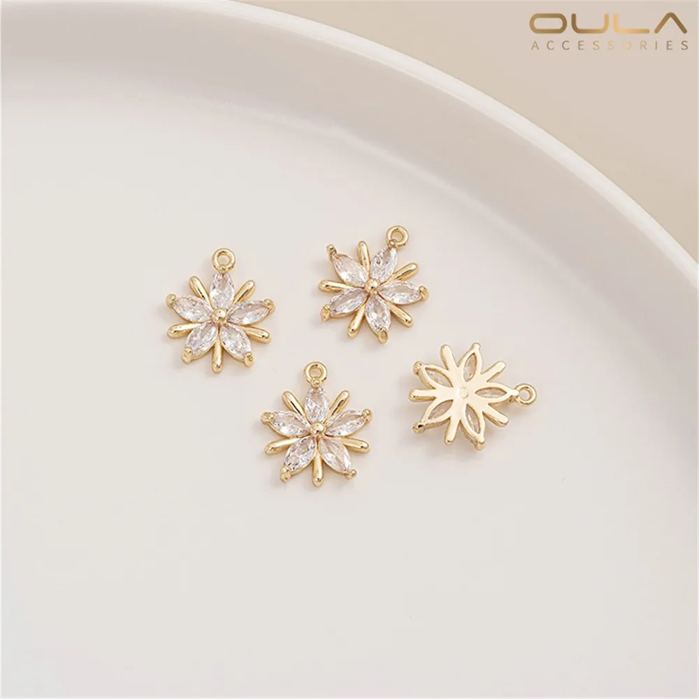 

1PCS Zircon Heart Cherry Blossom Daisy Pendant 14K Gold-plated Flower-shaped Pendant Diy Bracelet Earring Accessory Pendant