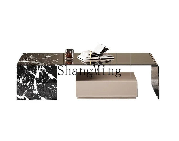 

HJ minimalist coffee table new light luxury high-end sense retractable glass large size coffee table TV cabinet combination