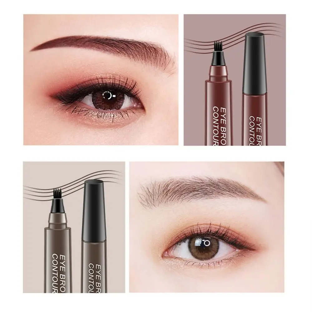 Four-Headed Eyebrow Pencil Waterproof Sweat-Proof Non-Fading Black Brown Liquid Eyebrow Pencil  4-Fork Eyebrow Pencil