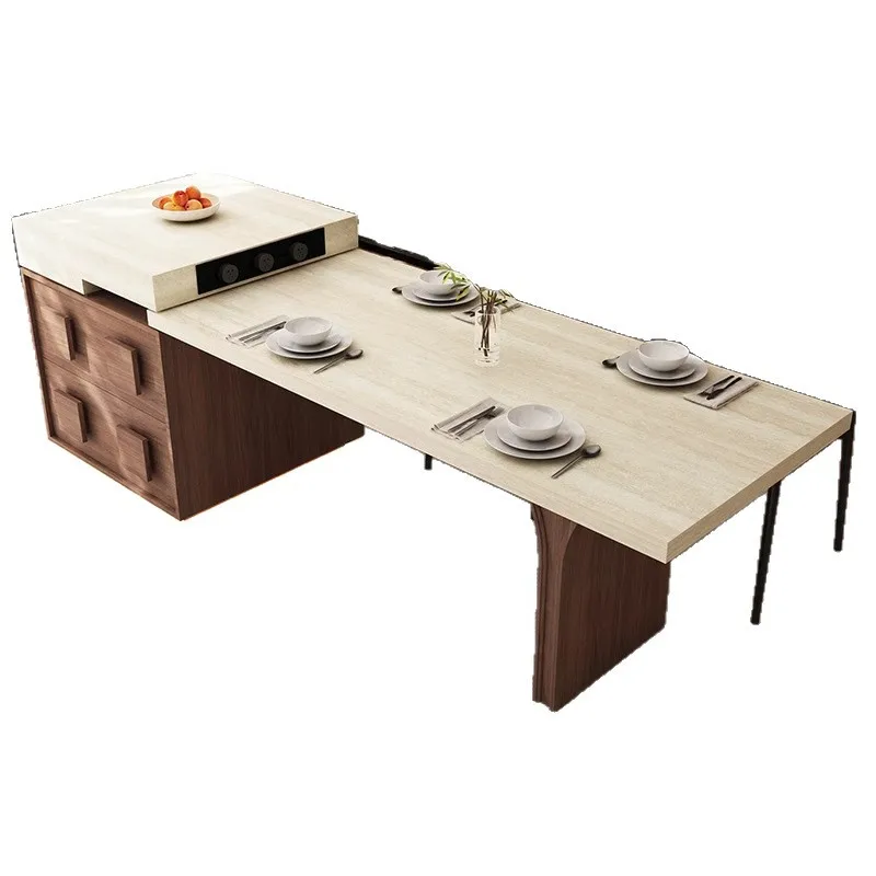 

Solid wood medieval style medium island table integrated household rock slab kitchen modern guide table