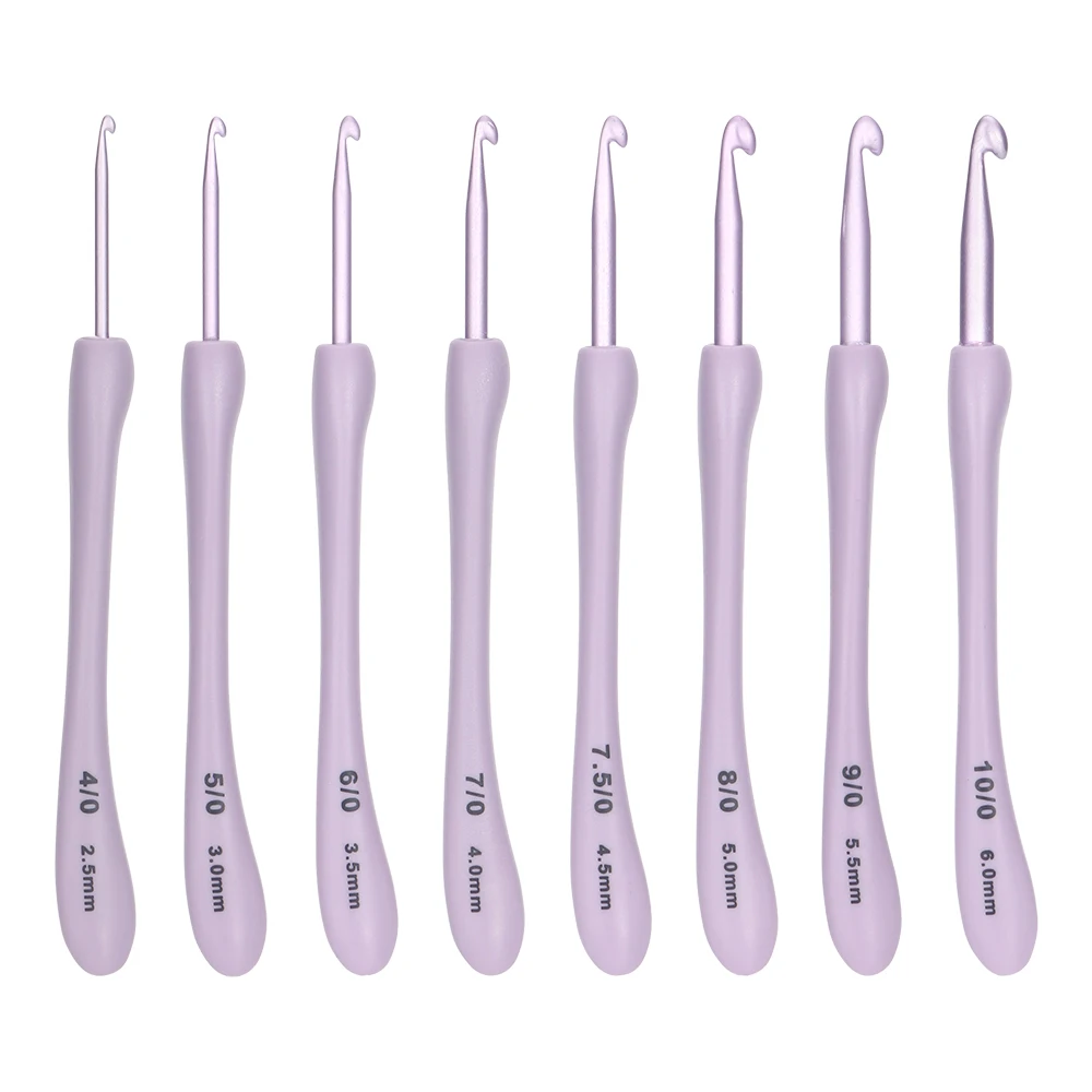 Purple Crochet Hooks, 8Size Crochet Needles Set 2.5-6mm for Arthritic Hands with Soft Handle Beginners and Experienced Hobbyists