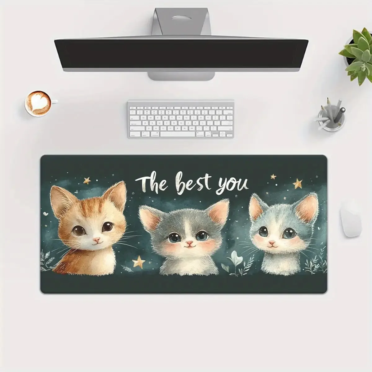 Three Cute Kittens The Best You Cartoon XXL Desk Mat Rubber Gaming Mouse Pad Office
