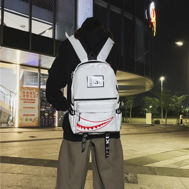 New youth school backpacks 2024 designer shark mouth large capacity Men's backpacks letter print teenage youth backpacks