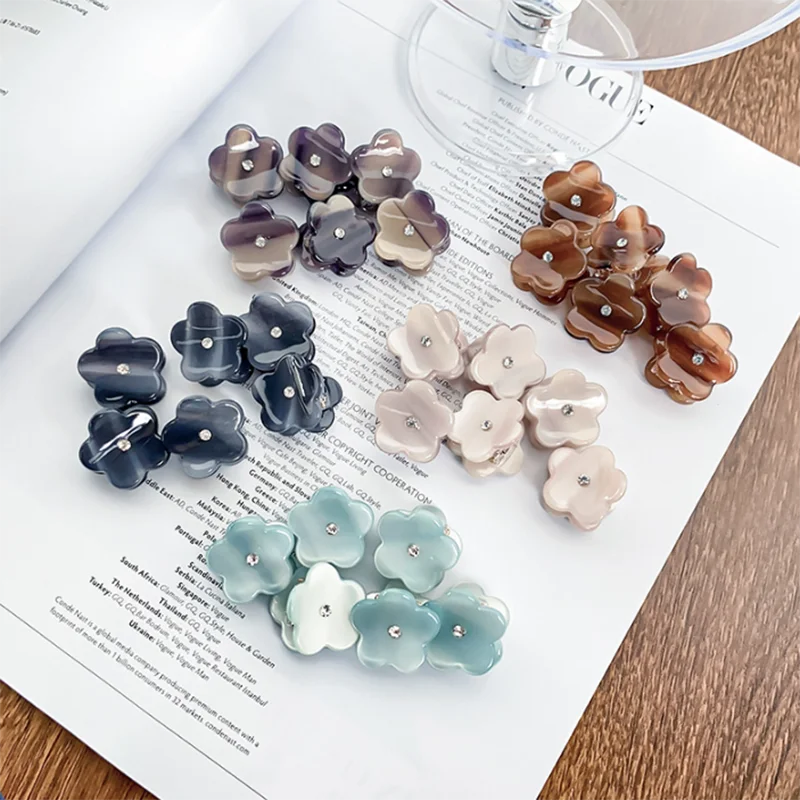 Korean New Fashion 2.5cm Superior Acetic Acid Mini Hair Clip Retro Small Rhinestones Flower Side Bangs Clip Hair Accessories