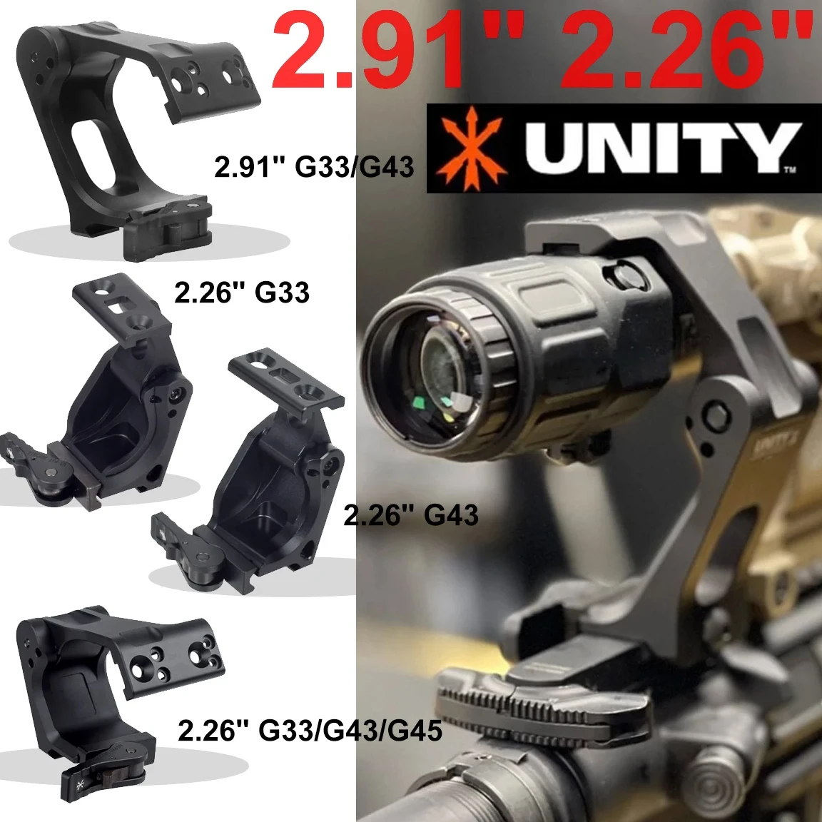 

Tactical 2.91" 2.26" UNITY Mounts For Magnifier G33 G43 T01 T02 FAST QD Lever Optical Height Red Dot Sight Scope Fit 20mm Rail