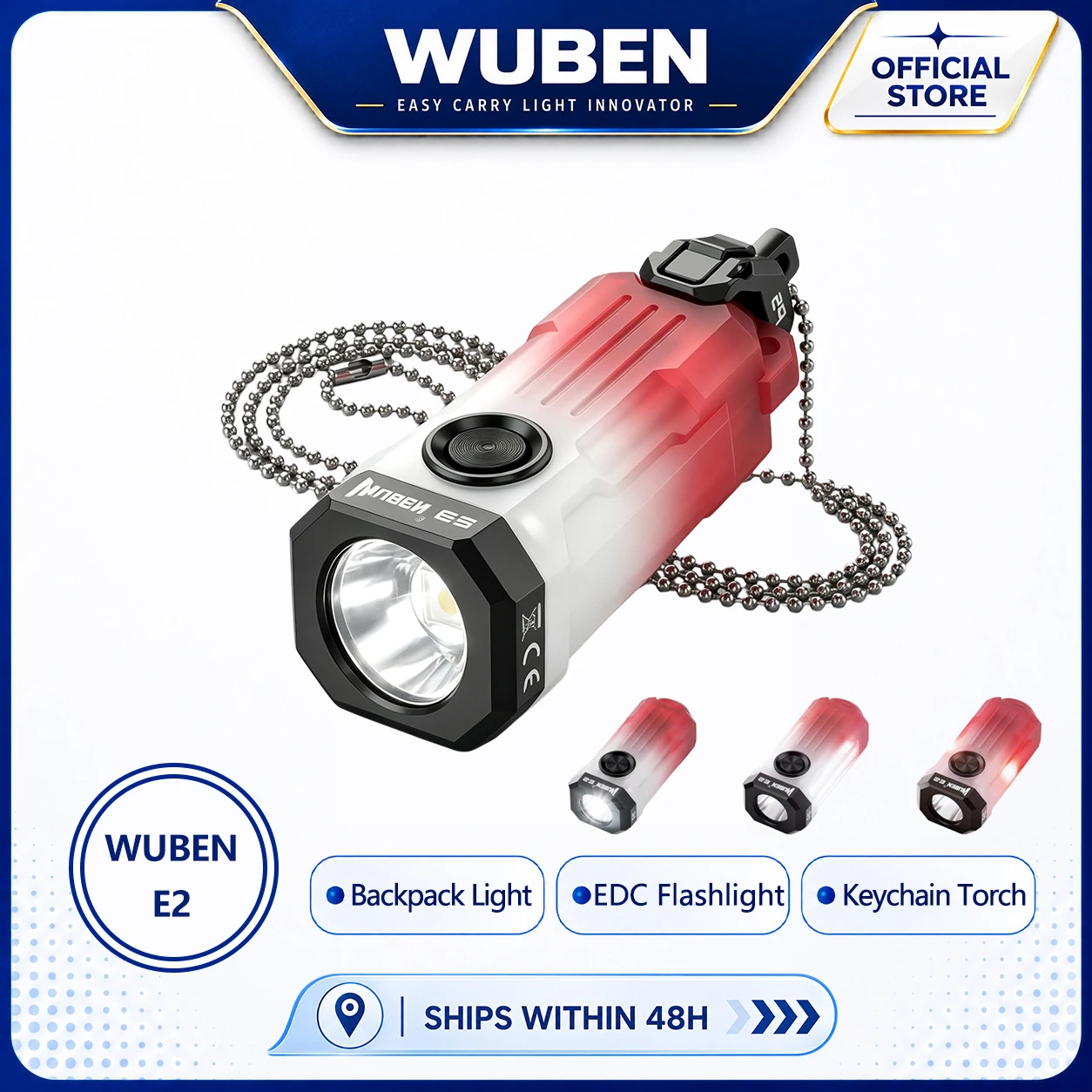 Wuben E2 EDC Flashlight Ultra Light Heartbeat Strobe Neck Torch Mini Rechargeable Keychain Flashlights IP66 Camping Pocket Light