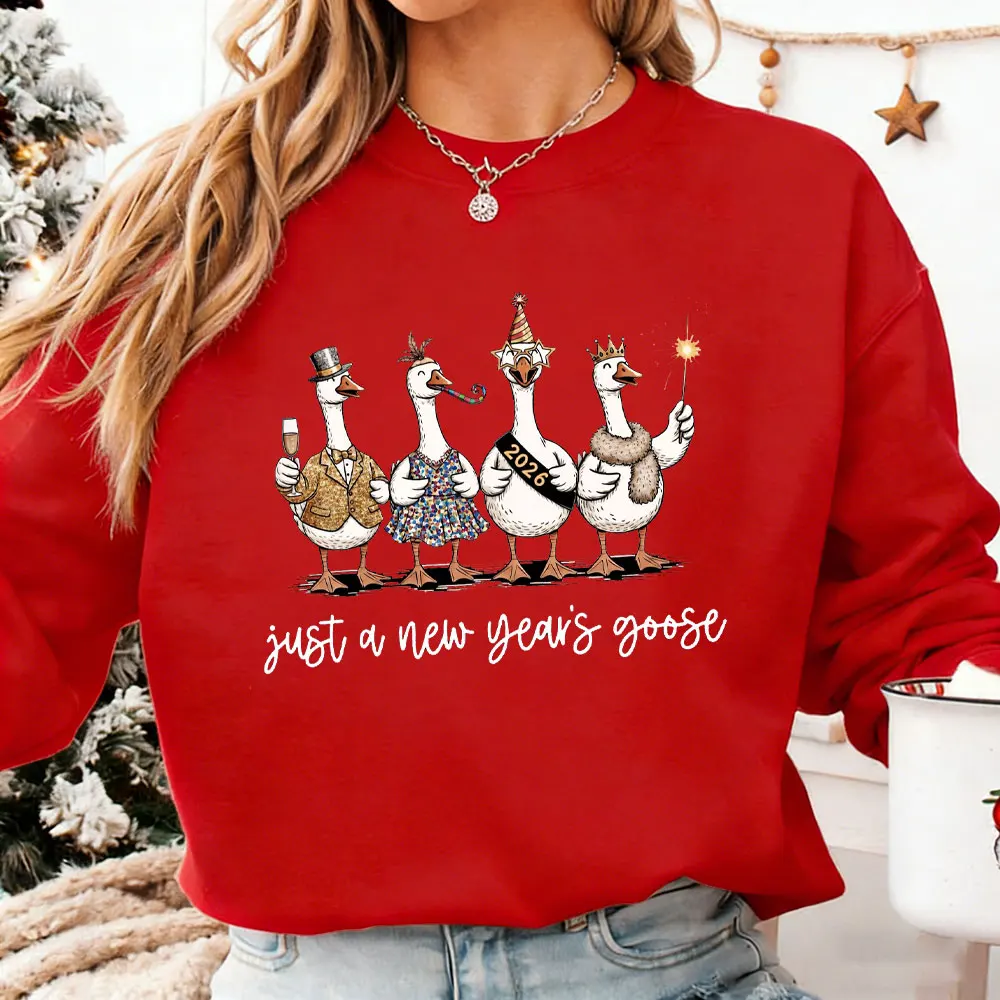 مجرد سنة جديدة أوزة موضة سترة نسائية غير رسمية مضحكة 2026 سنوات جديدة سنة جديدة سعيدة أوزة احتفالية أوزة بلوزات النساء #6