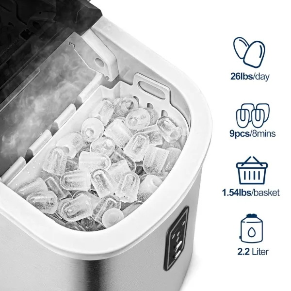 EUHOMY Ice Maker Countertop Machine - 26 lbs in 24 Hours, 9 Cubes Ready in 8 Mins, Electric Ice Maker