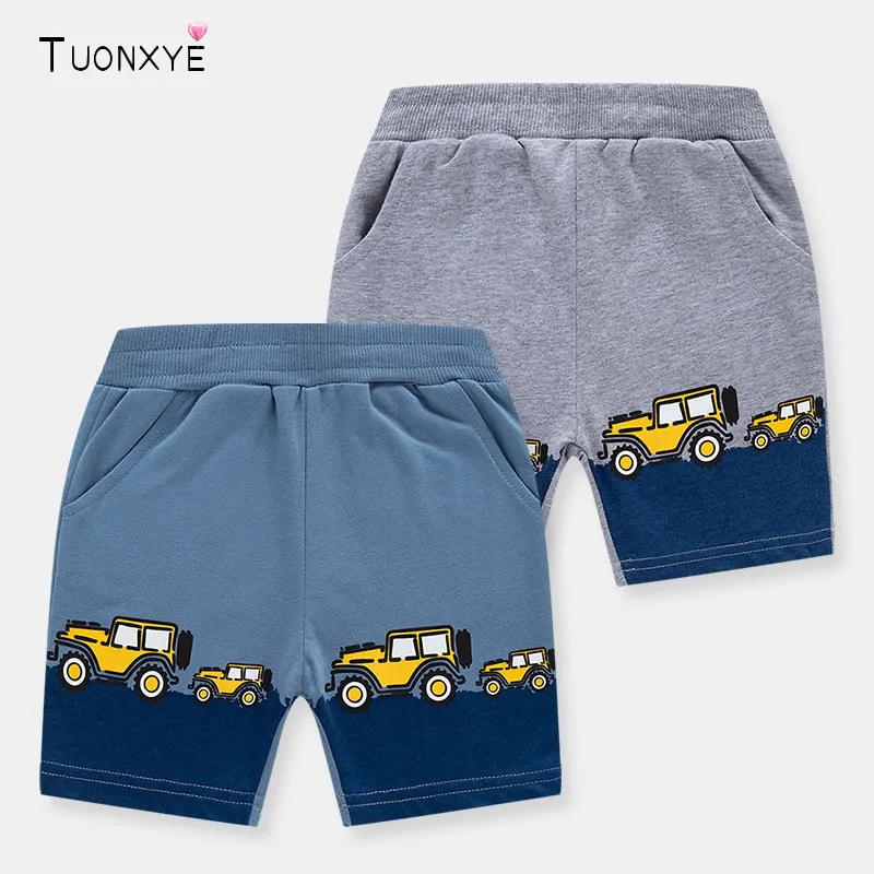 TUONXYE Summer Fashion Boys Shorts Cartoon Vehicle Car Pattern Cotton Casual Breathable Pocket Pants Baby Children\'s Clothes 2-9