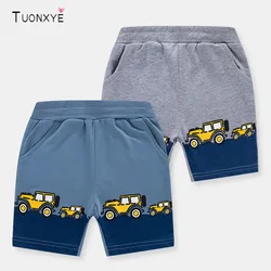 TUONXYE-pantalones cortos de algodón con estampado de dibujos animados para niños, pantalones cortos transpirables informales con bolsillo, ropa para bebés y niños de 2 a 9 años