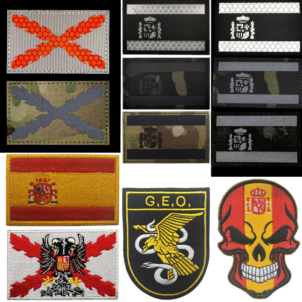 Spain Patches Embroidery Pvc Reflective Flag Patches Outdoor Tactical Clothing Backpack Stickers Armband Logo GEO