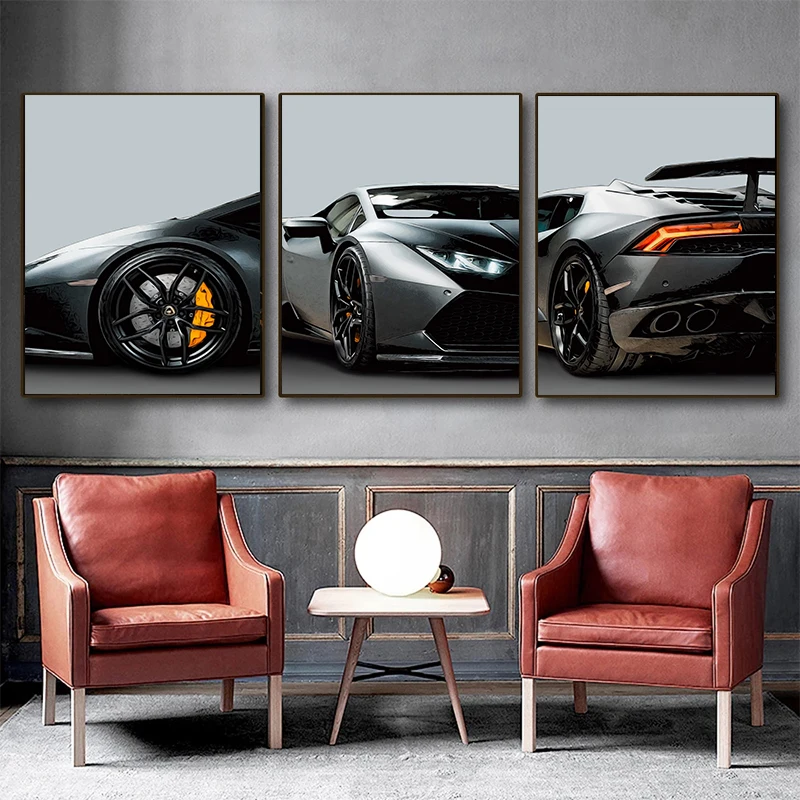 Ensemble de 3 affiches de super voiture Lamborghini Motoracan, peinture sur toile, art mural, image pour la maison, impressions de salon, oeuvre cool