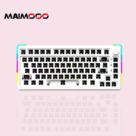 MAIMOOO KX75 DIY 기계식 키보드 키트, 75% BT/2.4G/USB 핫 스왑 RGB 백라이트, 블랙 화이트 82 키 개스킷 구조 키보드 키트