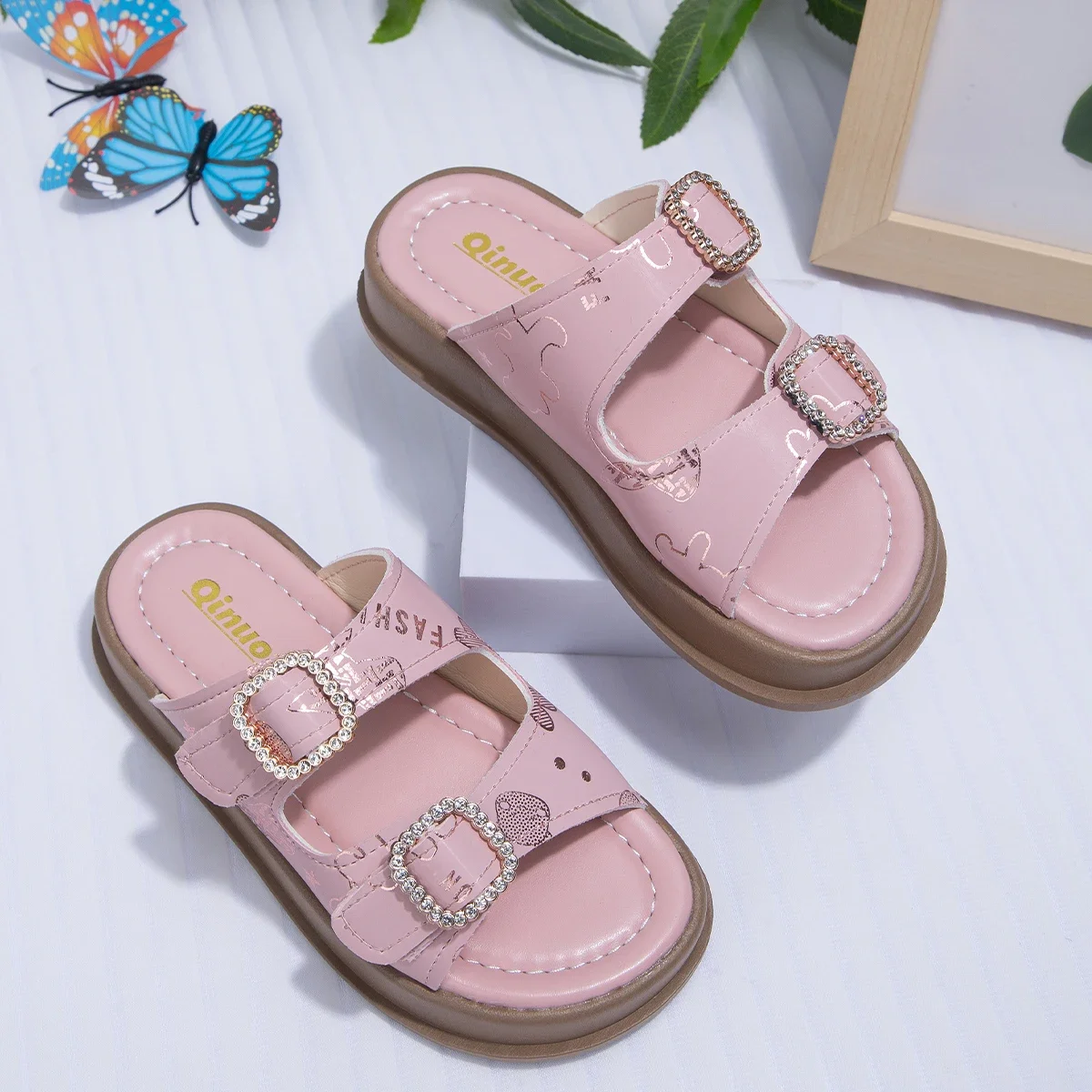 Baby Summer Breathable and Comfortable Crystal Cute Printed Sandals Children's Cartoon Slippers Fashion Round Toe Rubber Casual