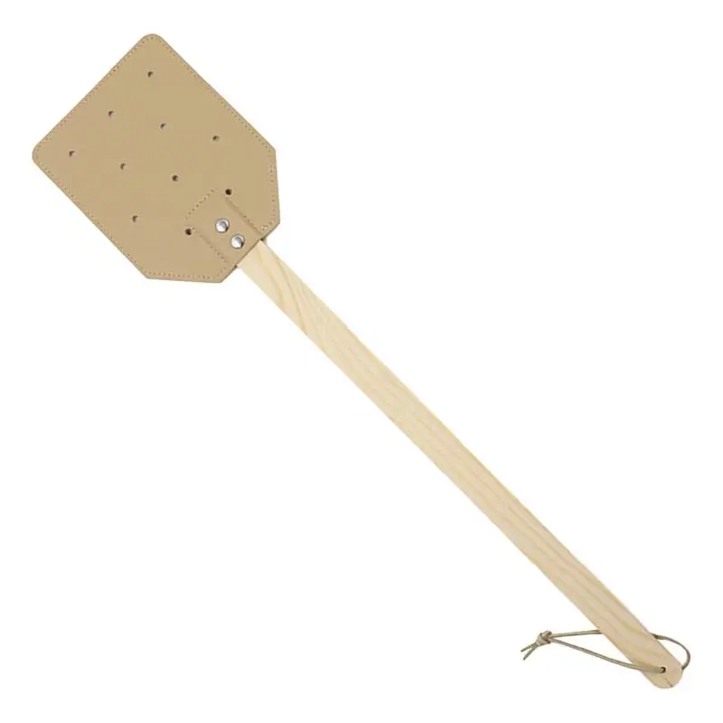 

Fly Swatter For Indoors Wall Mount Fly Swatter Long Wood Handle PU Leather Backyard Balcony Garage Flying Racket Wall Mount