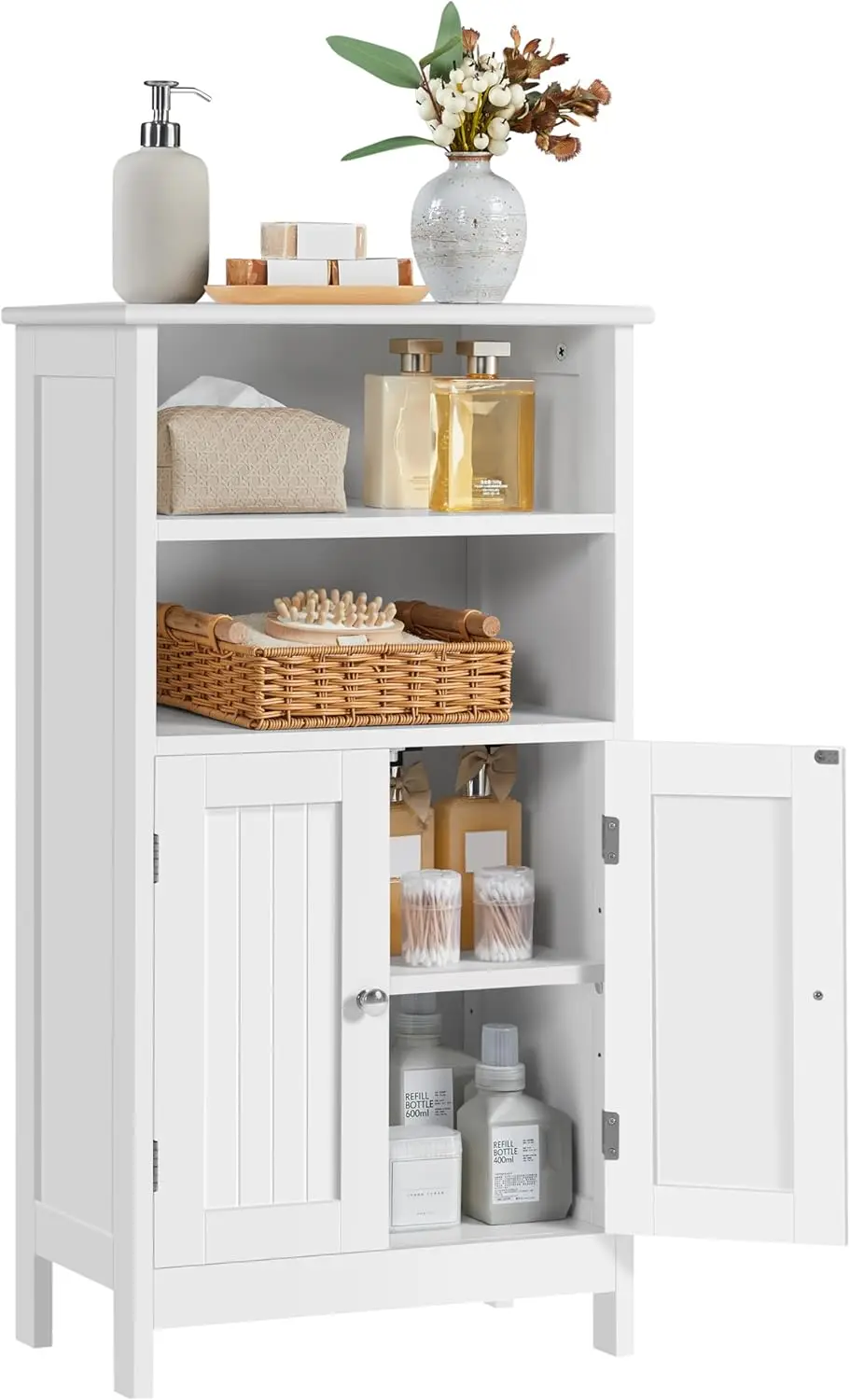 

Tall Bathroom Floor Cabinet, Double Door Storage with Adjustable Shelf for Living Room, Kitchen, Hallway, Home Office, White
