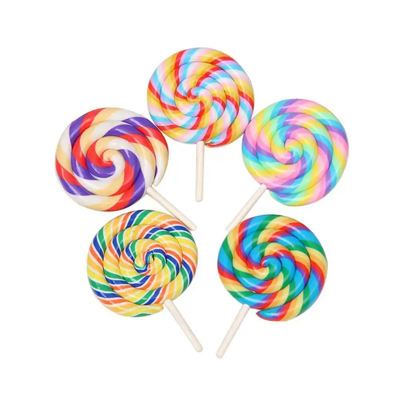 5PCS Clay Lollipops Craft Large Lollipop Props Simulation Lollipop Swirl Lollipop Suckers Party Favors Colorful Lollipop Charm