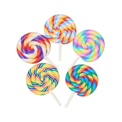 5PCS Clay Lollipops Craft Large Lollipop Props Simulation Lollipop Suckers Party Favors Colorful Lollipop Charm