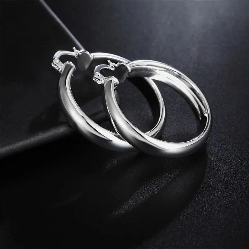 ALIZERO 925 Sterling Silver Earrings for Women 35mm Smooth Big Circle Hoop Earring Fashion Luxury Wedding Party Jewelry Gift