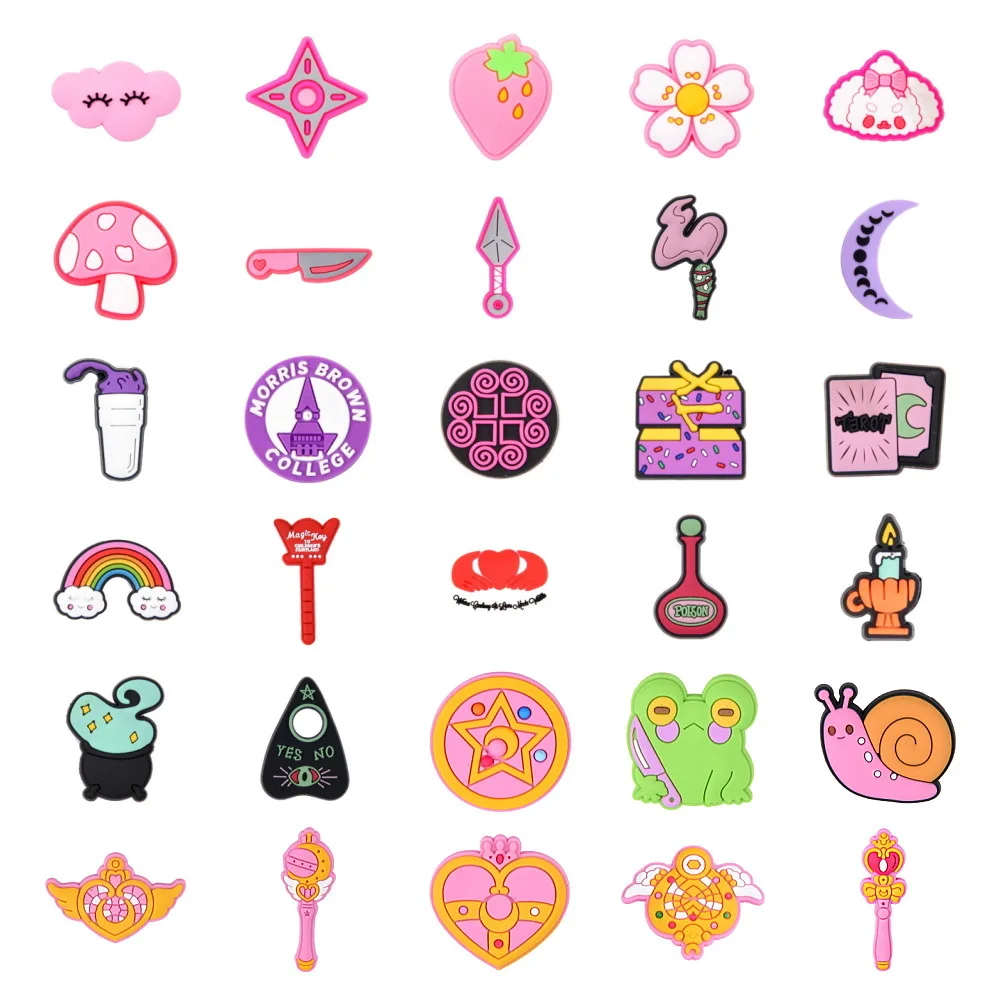 

Pink Shoe Charms Girls PVC Charms For Women Frog Mushroom Garden Charms For Shoes Accessories Kids Gifts